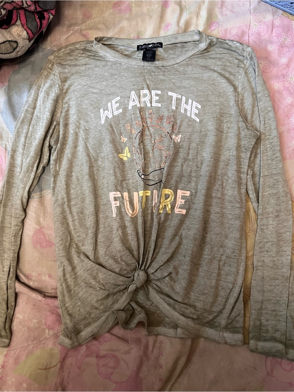 Kids Long Sleeve Knot Front Tee - Gray "We Are The Future"